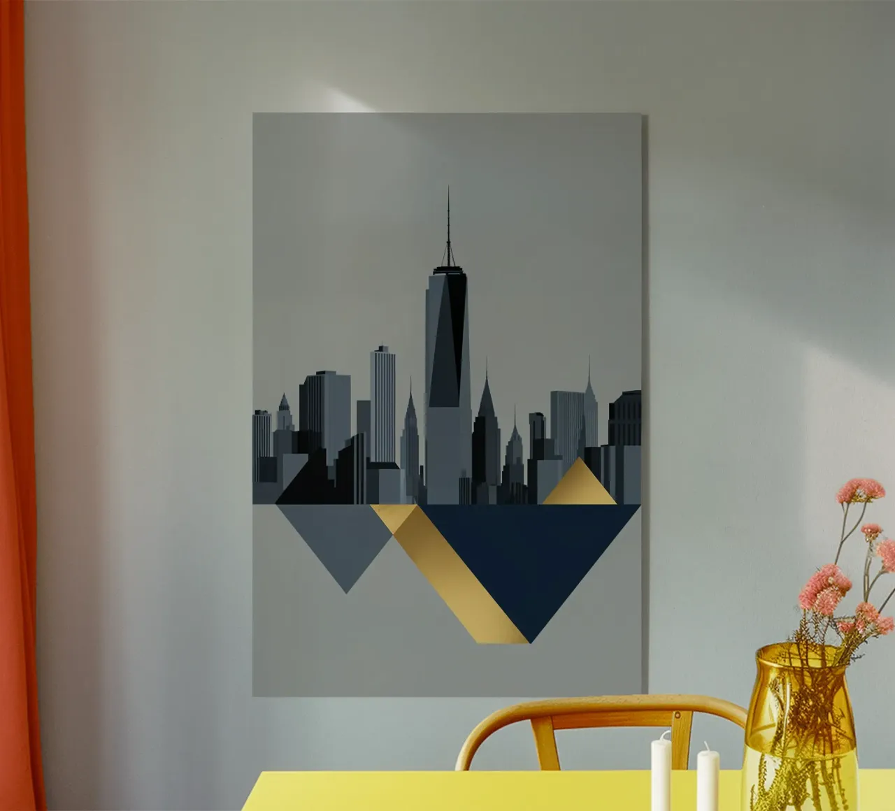 Abstract Skyline with Gold-Toned One World Trade Center metacrilato de AlbertKlee