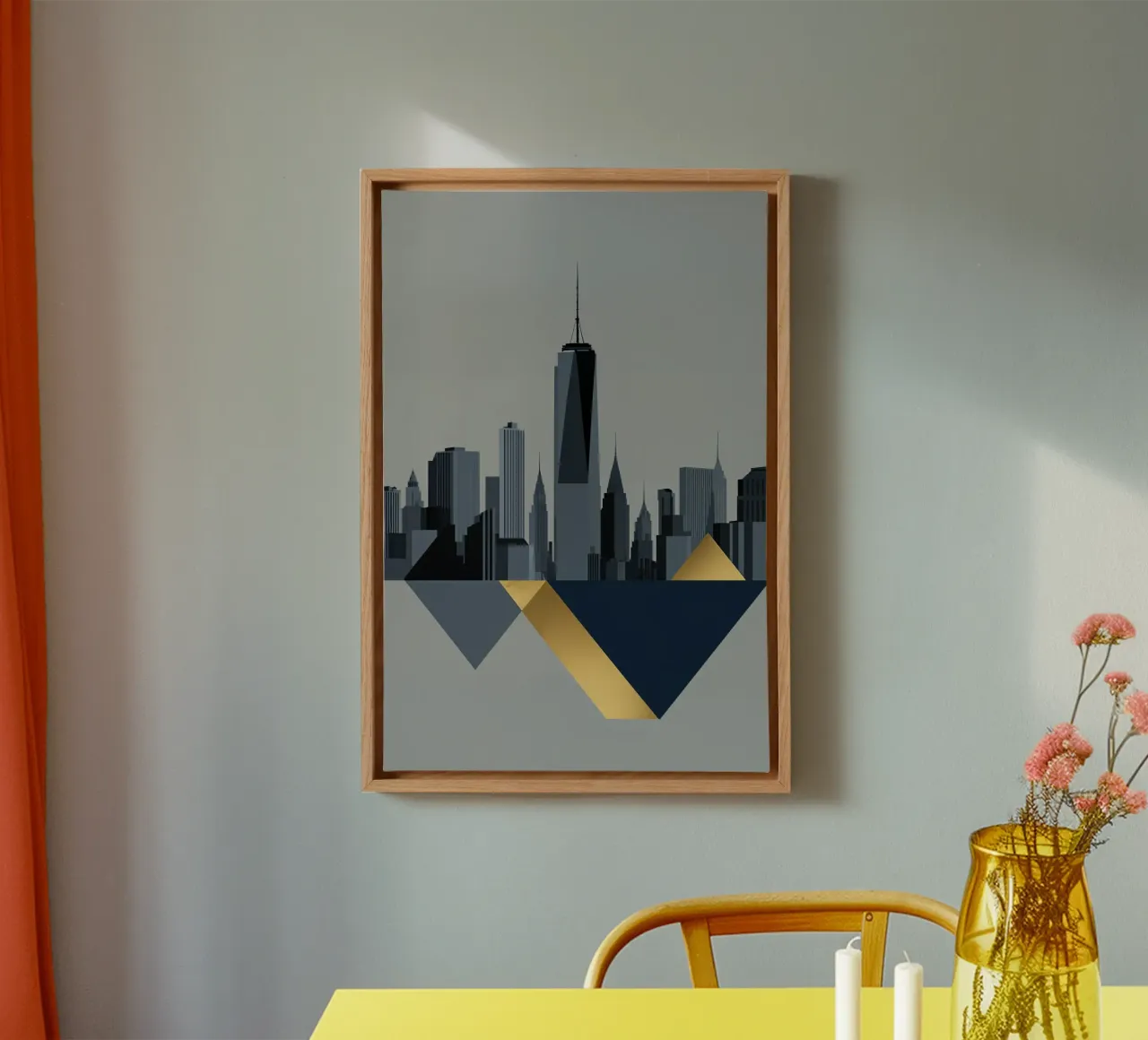 Abstract Skyline with Gold-Toned One World Trade Center tela con Cornice a cassetta da AlbertKlee