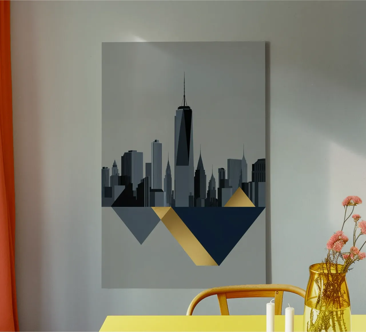 Abstract Skyline with Gold-Toned One World Trade Center tela con Cornice a cassetta da AlbertKlee
