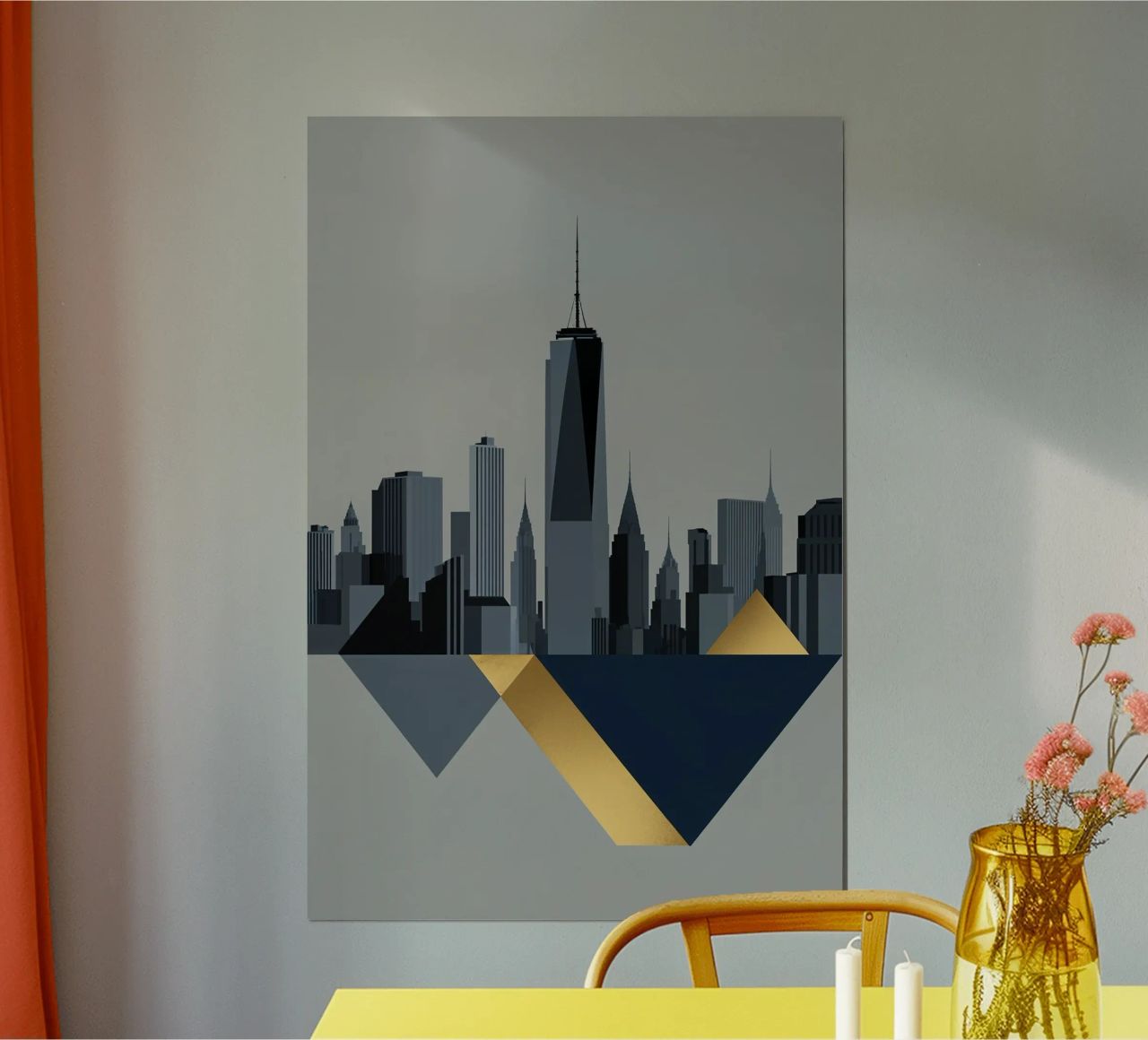 Abstract Skyline with Gold-Toned One World Trade Center poster by AlbertKlee