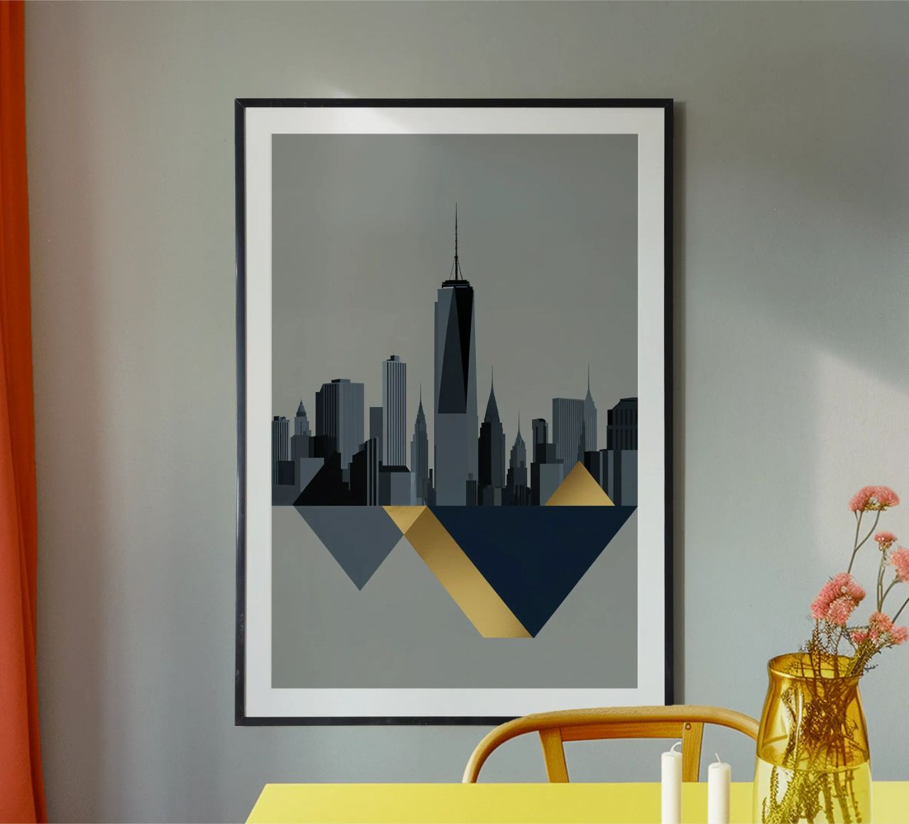 Abstract Skyline with Gold-Toned One World Trade Center poster by AlbertKlee