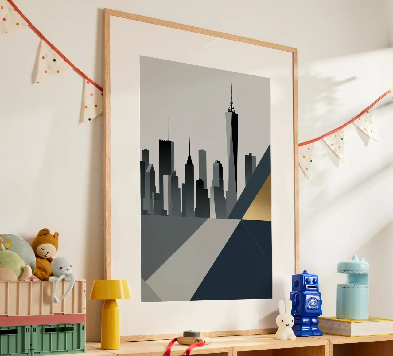 Geometric New York Skyline with Sleek Gold Highlights carta hahnemühle da AlbertKlee