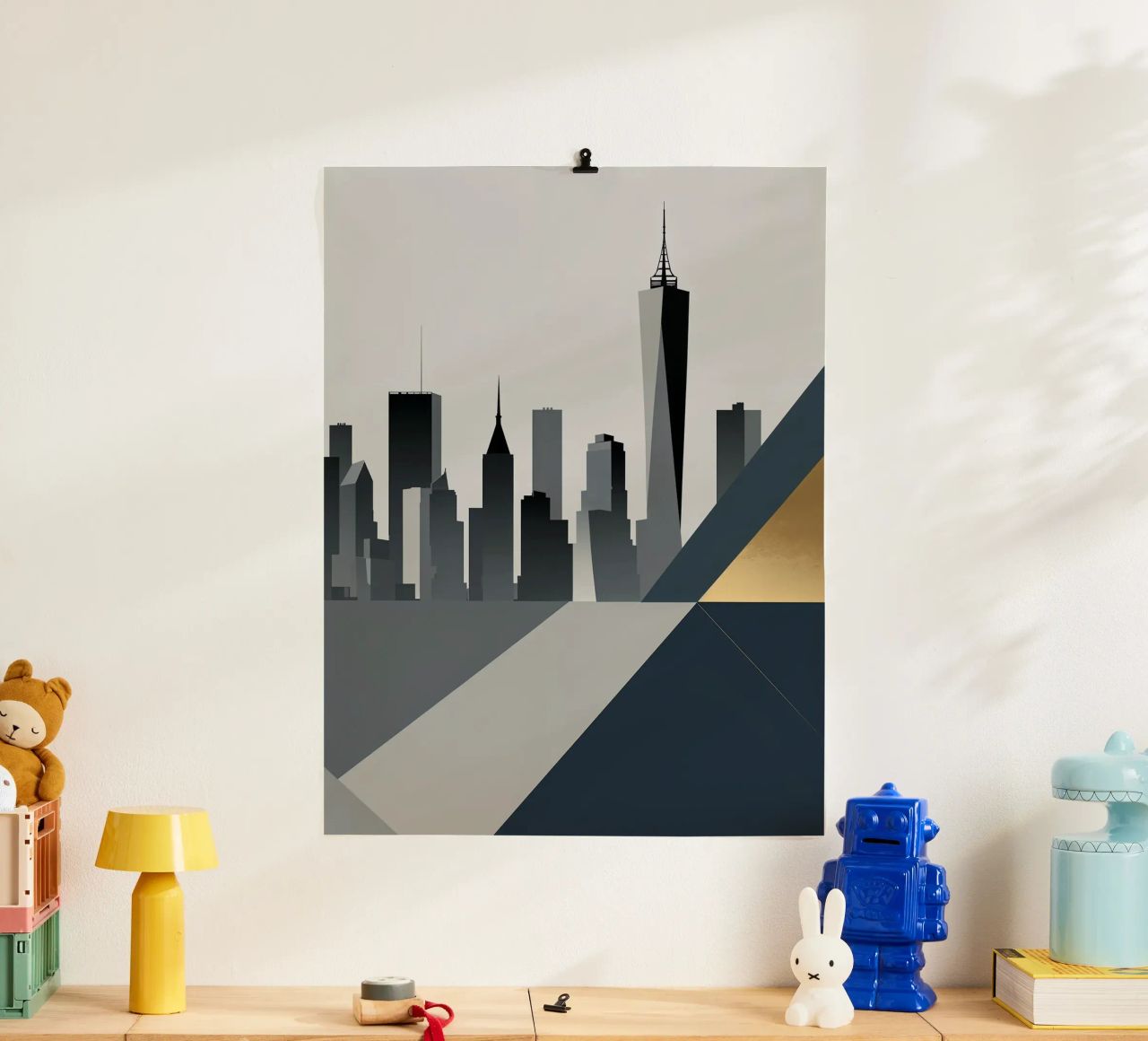 Geometric New York Skyline with Sleek Gold Highlights Poster von AlbertKlee