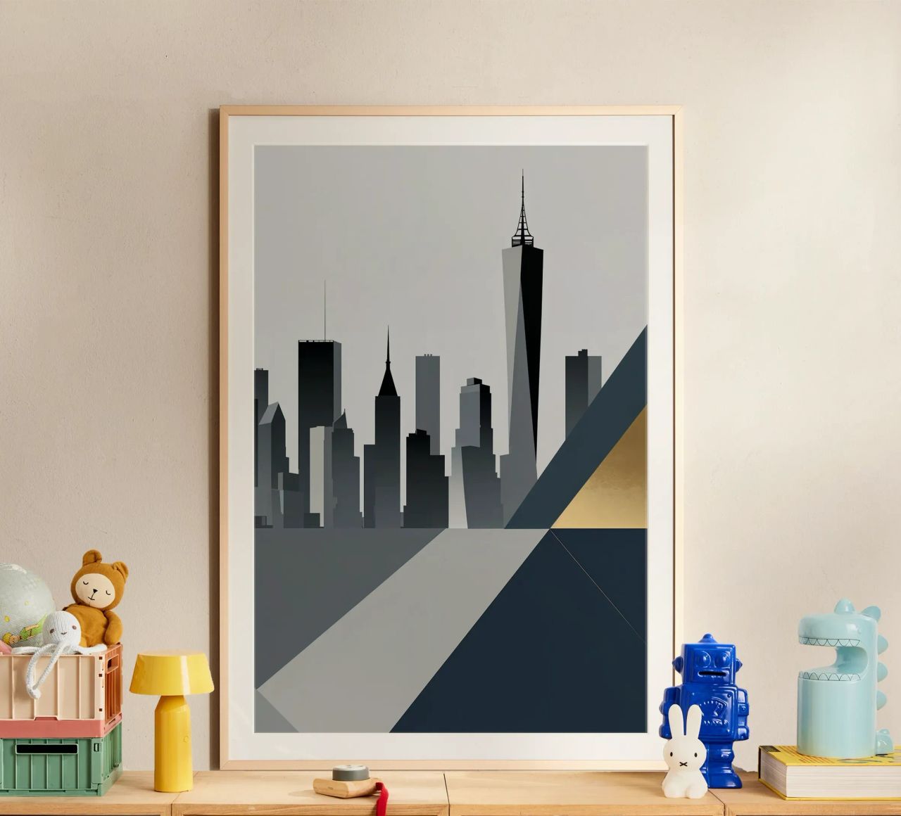 Geometric New York Skyline with Sleek Gold Highlights Poster von AlbertKlee