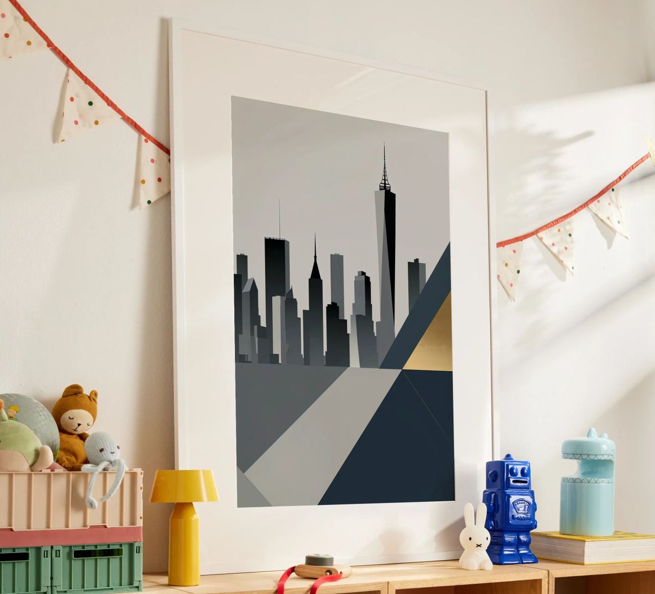 Geometric New York Skyline with Sleek Gold Highlights Poster von AlbertKlee