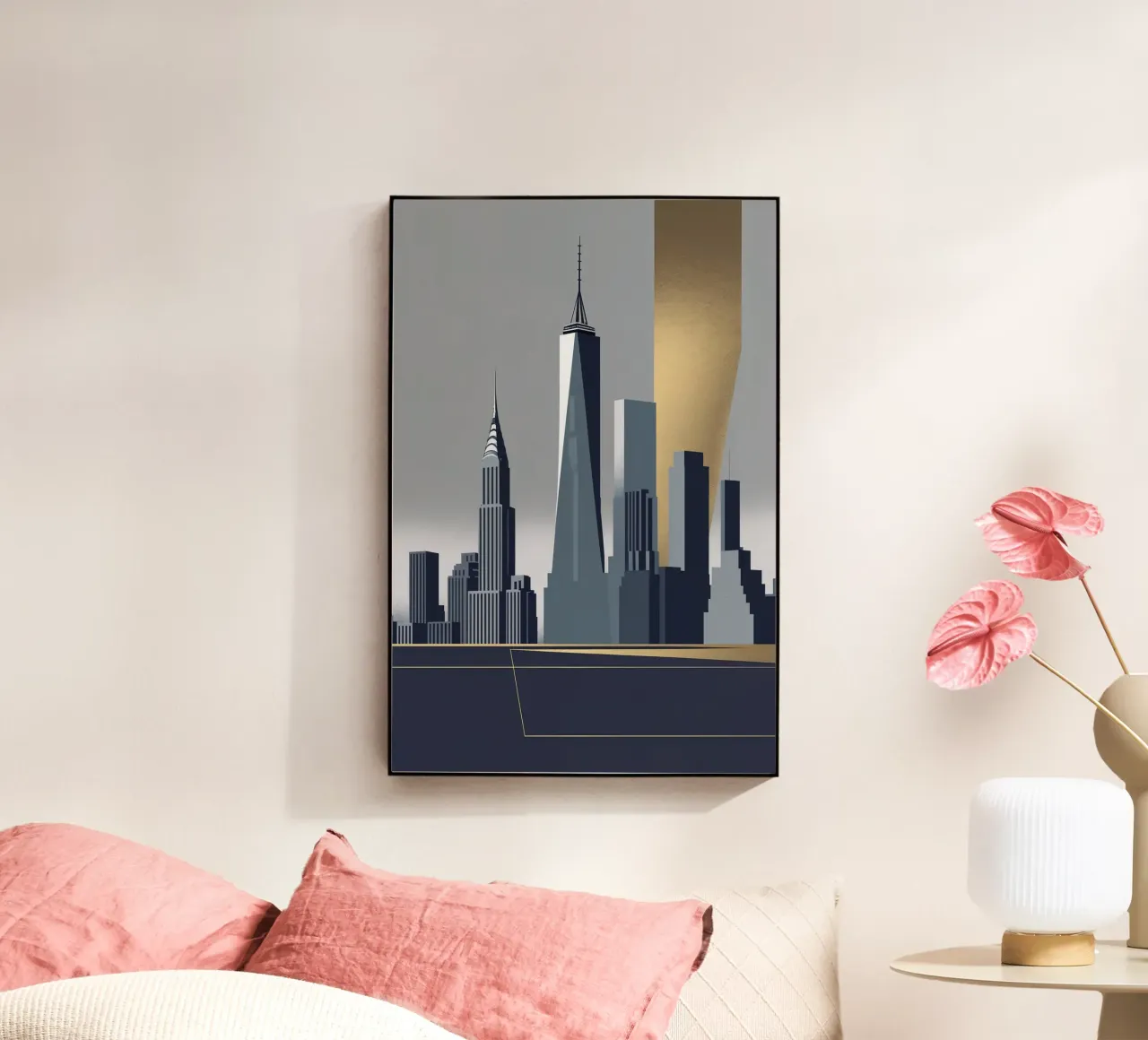 Minimalist Abstract Skyline with Gold and Gray Accents plexiglass da AlbertKlee