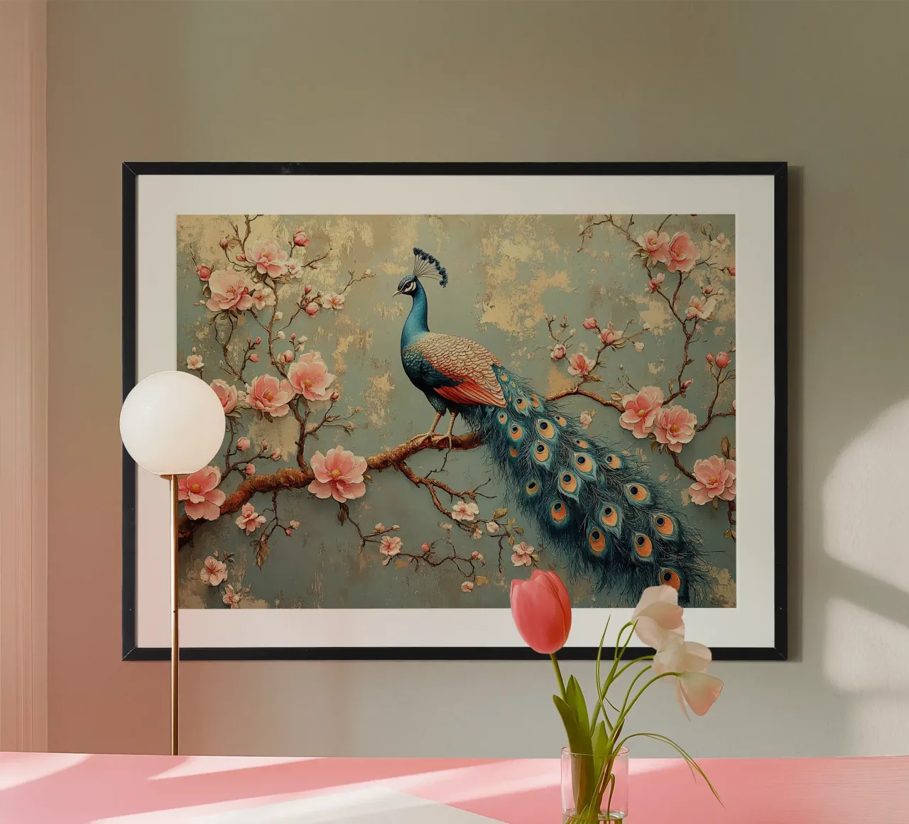 William Morris Pfau poster con telaio in legno da Botanical Art Studio