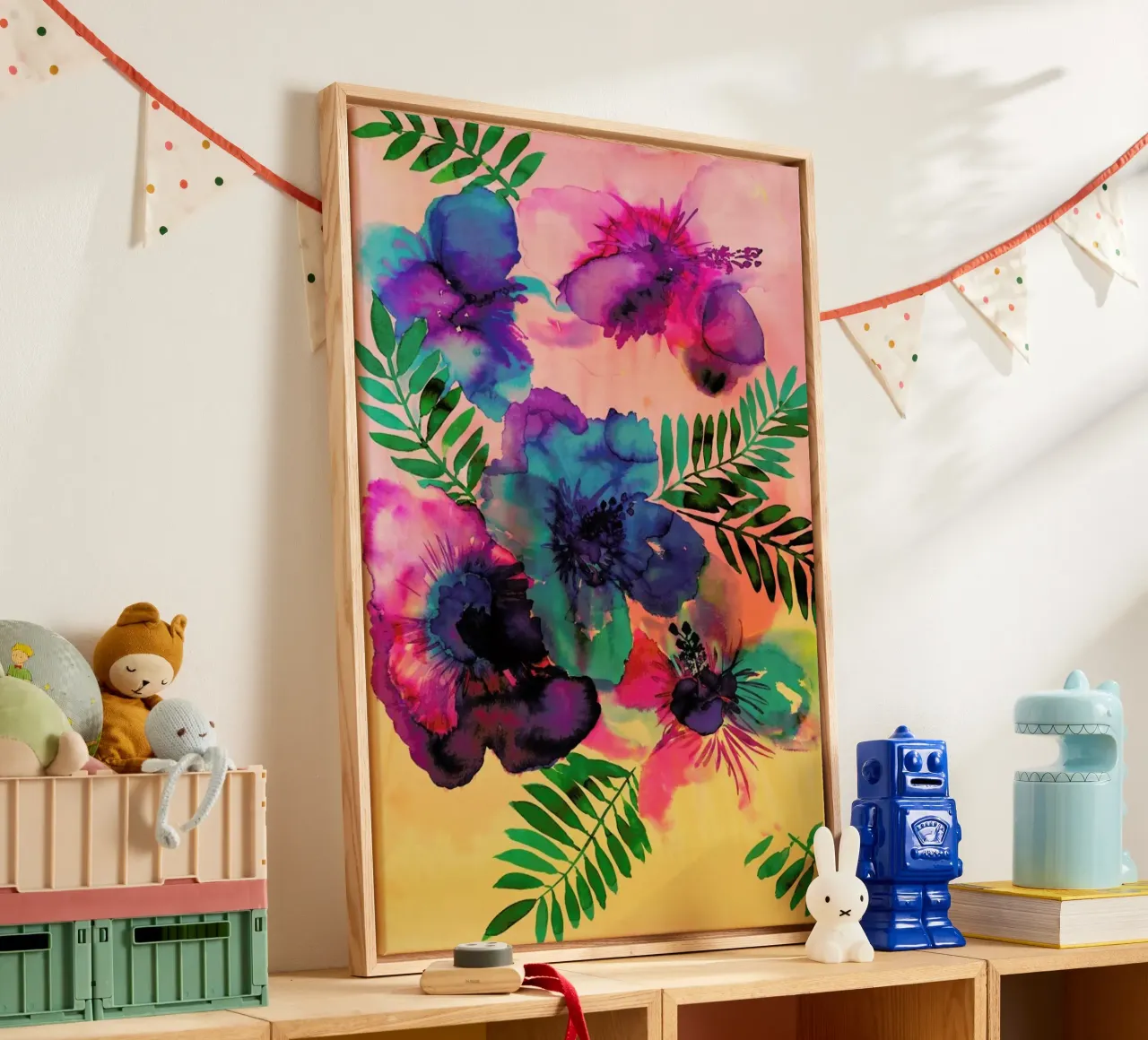 Skye Hibiscus Floral canvas met Baklijst van Amy Sia