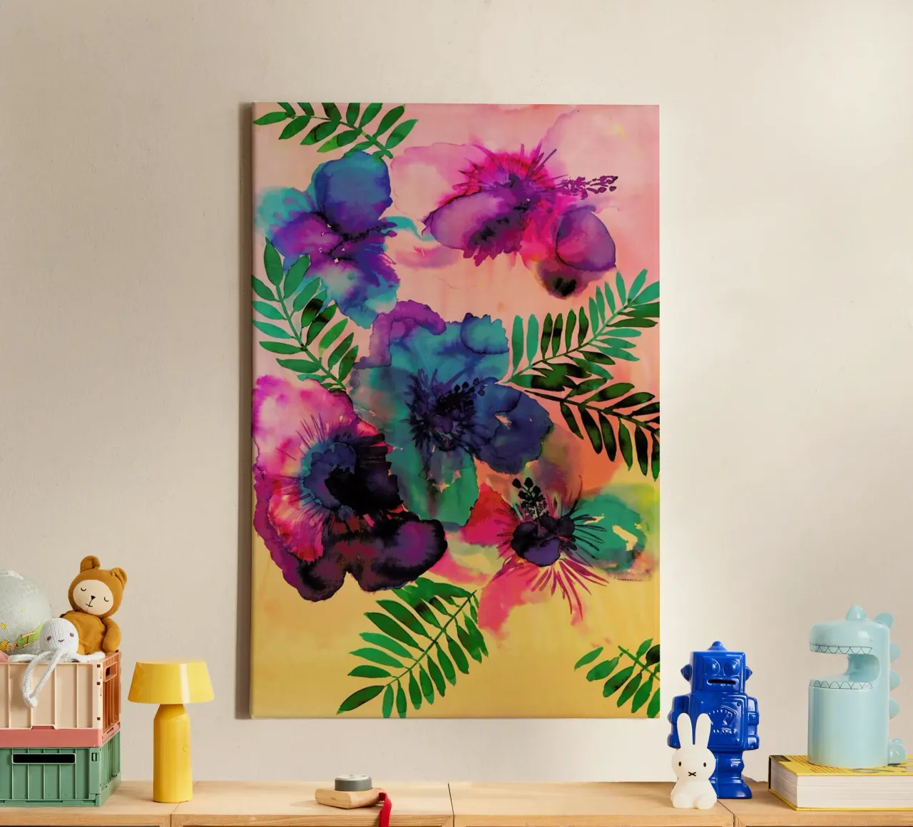 Skye Hibiscus Floral canvas met Baklijst van Amy Sia
