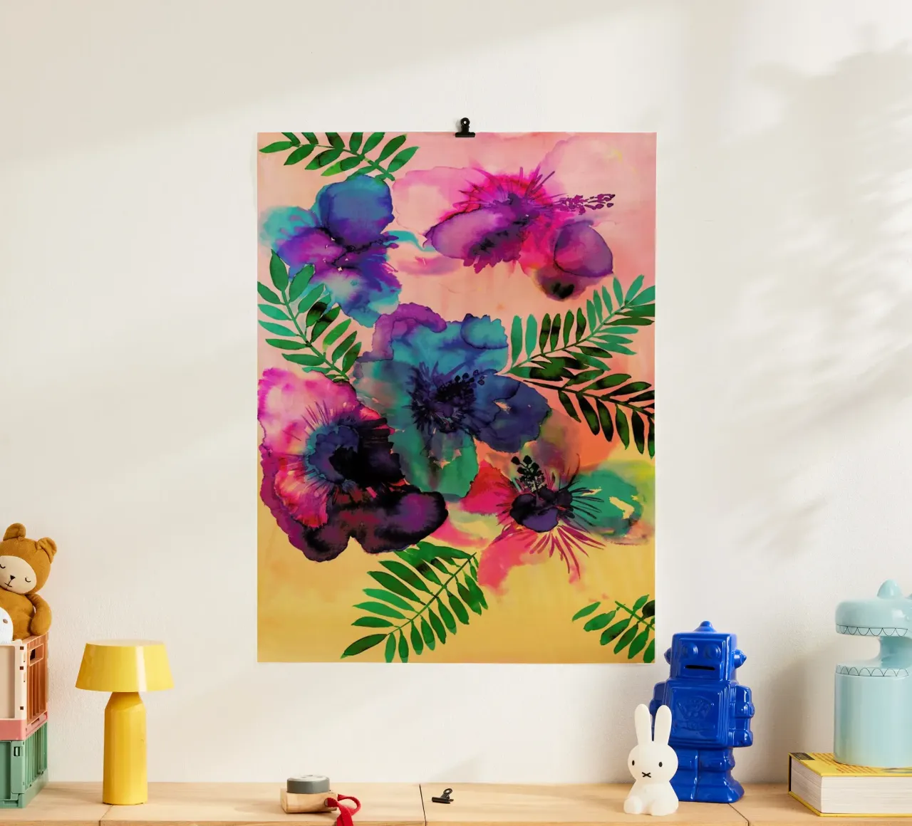 Skye Hibiscus Floral poster con telaio in legno da Amy Sia