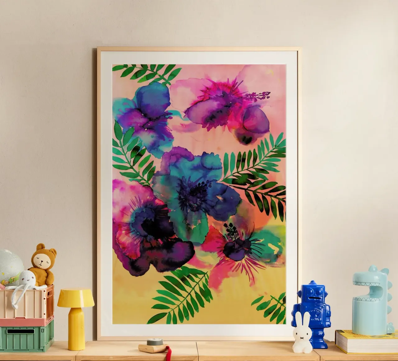 Skye Hibiscus Floral poster con telaio in legno da Amy Sia