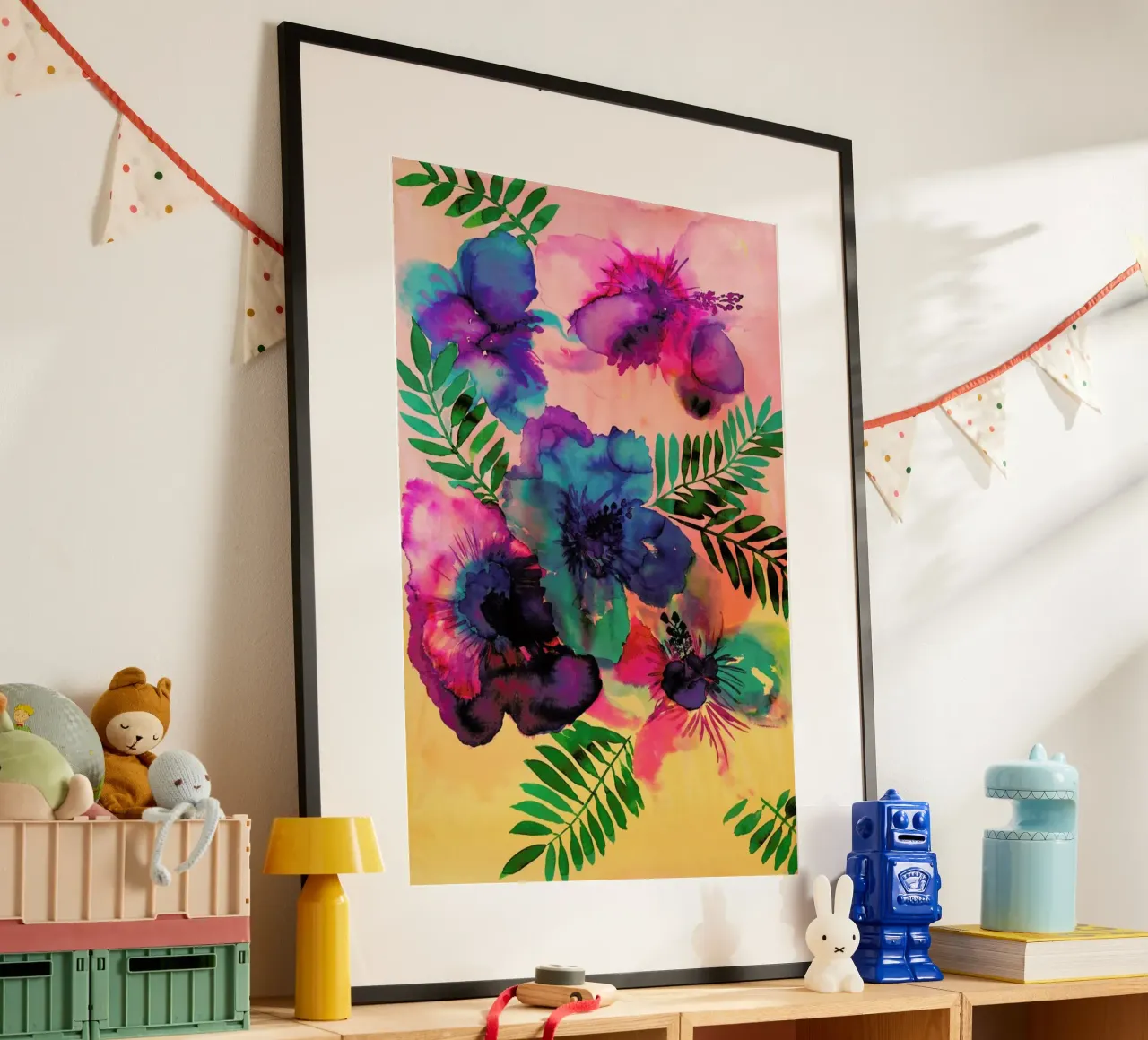 Skye Hibiscus Floral poster con telaio in legno da Amy Sia