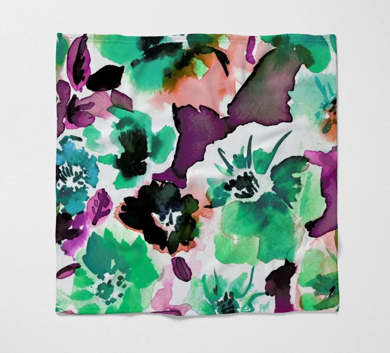 Zoe Floral Ocean Green fleece blanket by Amy Sia