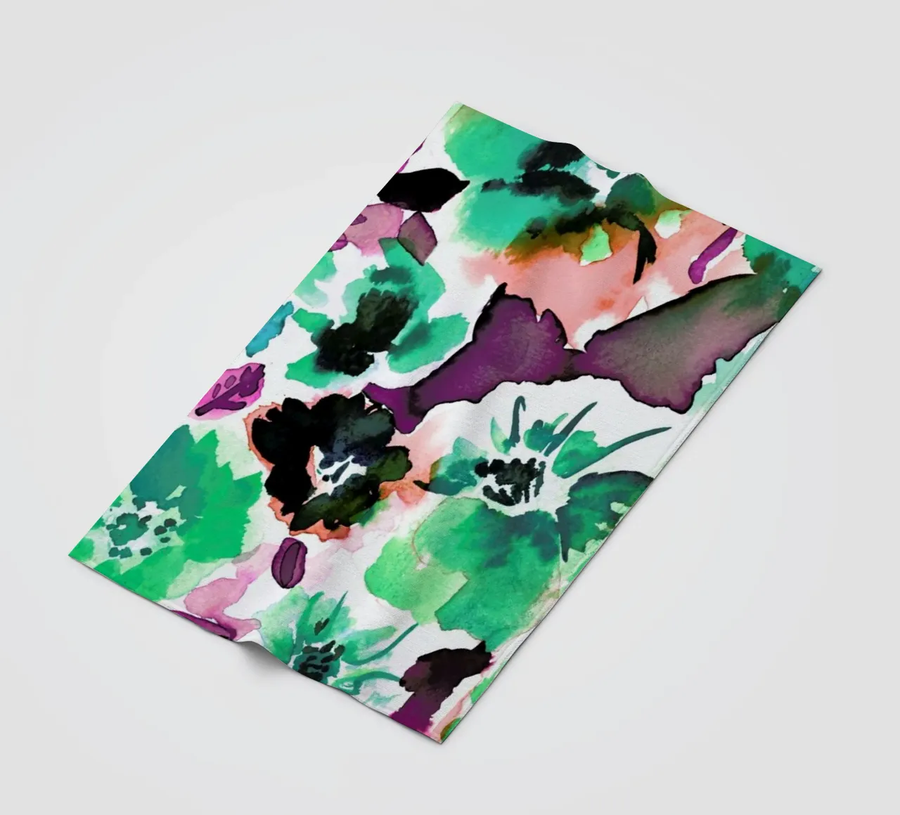 Zoe Floral Ocean Green fleece blanket by Amy Sia