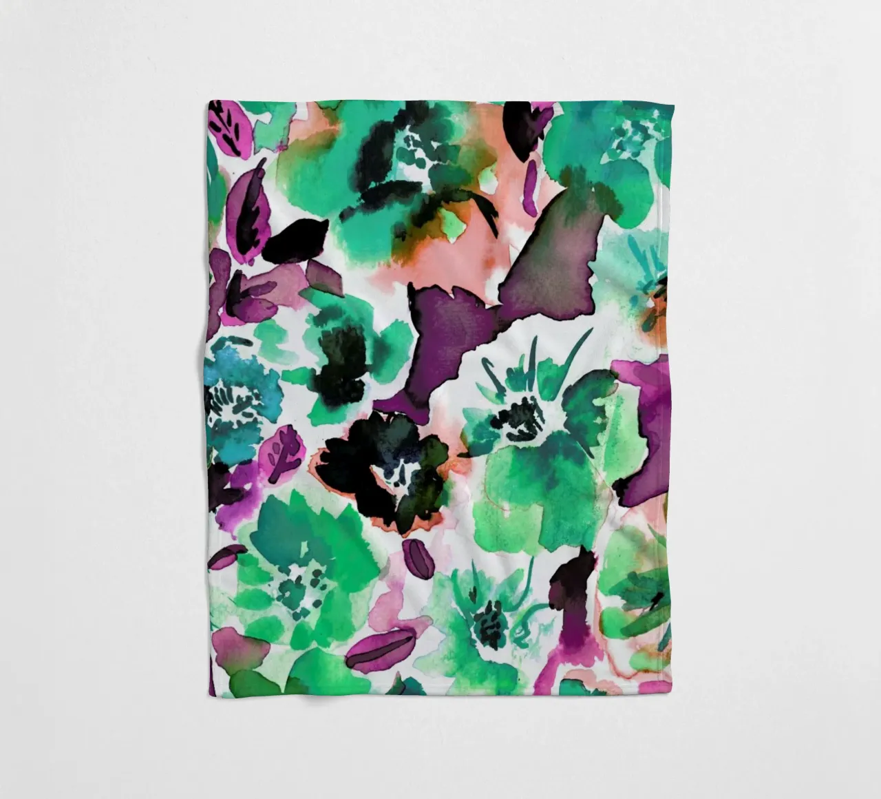 Zoe Floral Ocean Green fleece blanket by Amy Sia