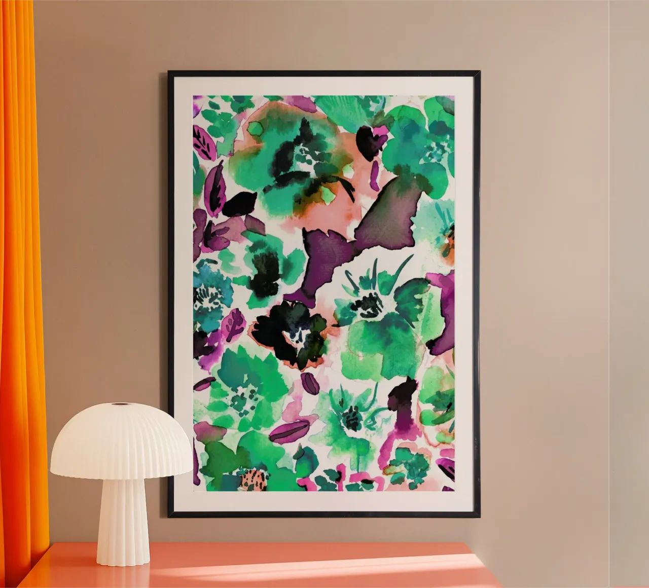Zoe Floral Ocean Green poster con telaio in plastica da Amy Sia