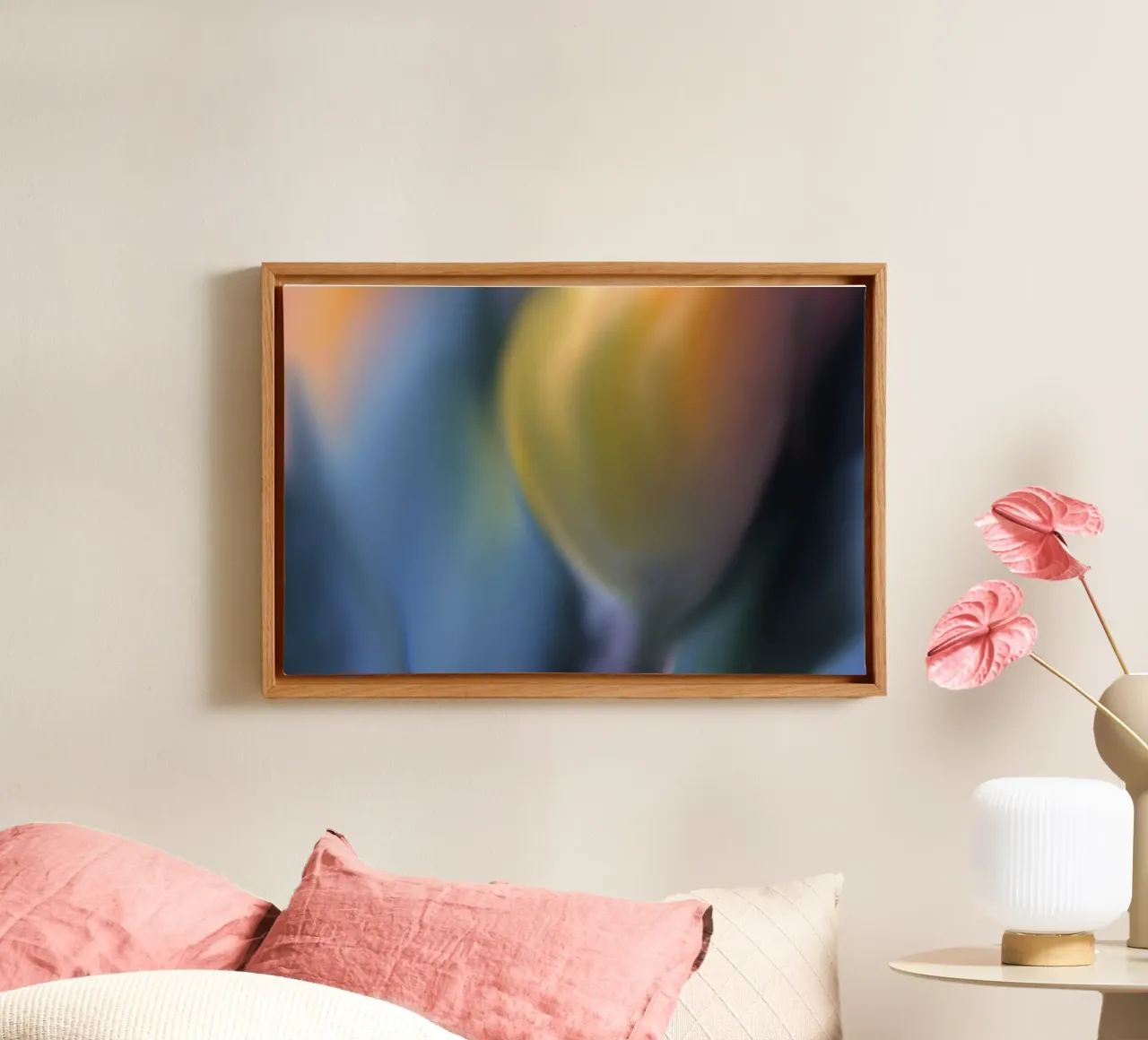 Tulpengeel vervaagd, lijkt op aquarel canvas met Baklijst van Something for you