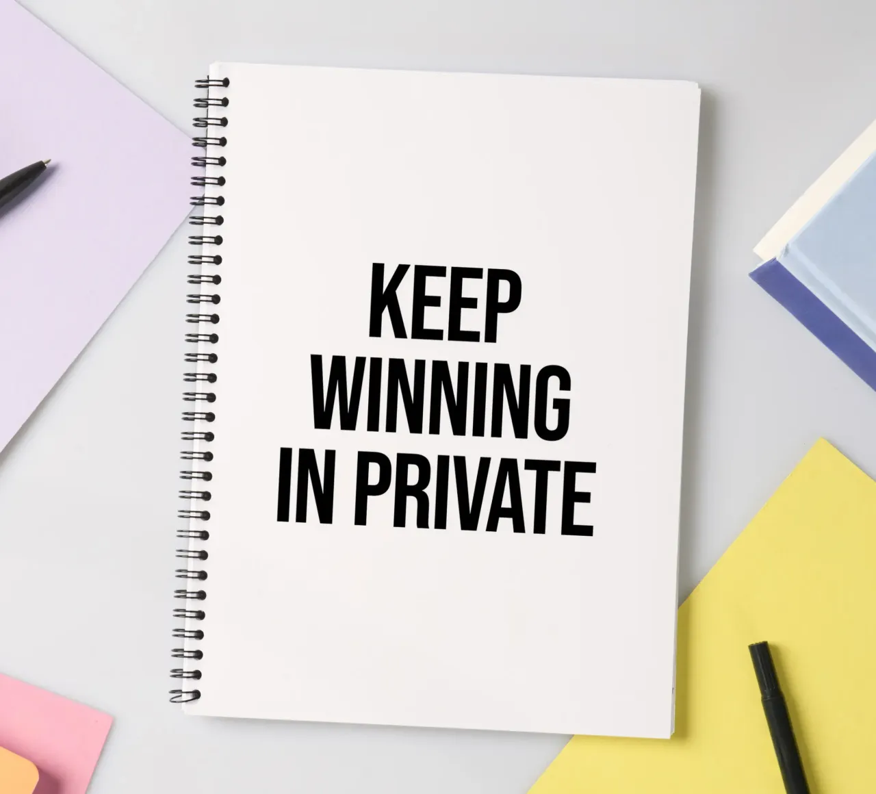 Keep winning in private quote spiral notebook by Paigaam Studio
