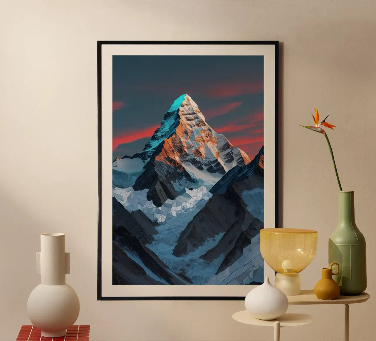 Sunset Embrace of K2's Abstract Geometry carta hahnemühle da AlbertKlee