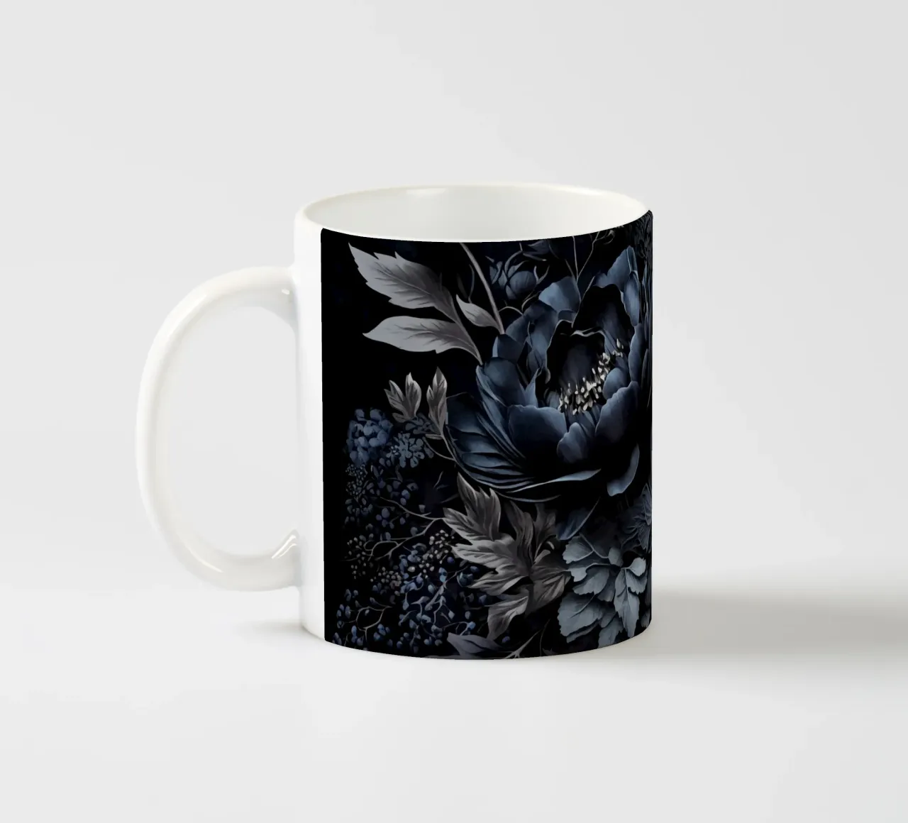 Renaissance Vibes Azul acero Moody Flores opulentas taza de cerámica de Andrea Haase Floral Passion