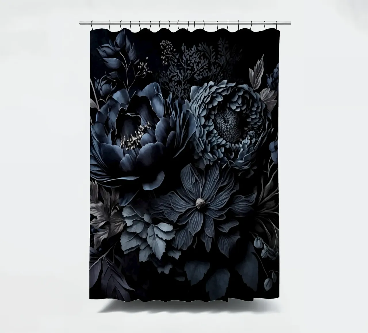 Renaissance Vibes Azul acero Moody Flores opulentas cortina de baño de Andrea Haase Floral Passion