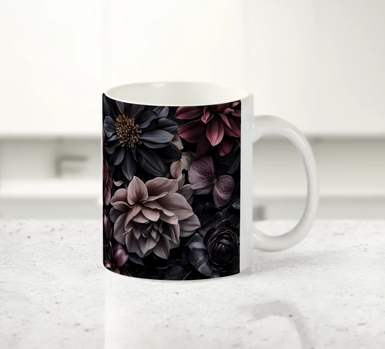 Midnight Floralscape Moody Baroque Flowers ceramic mug by Andrea Haase Floral Passion