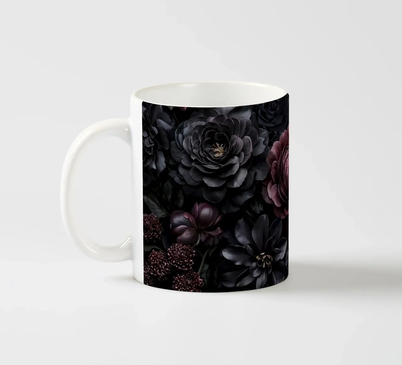 Midnight Floralscape Moody Baroque Flowers ceramic mug by Andrea Haase Floral Passion