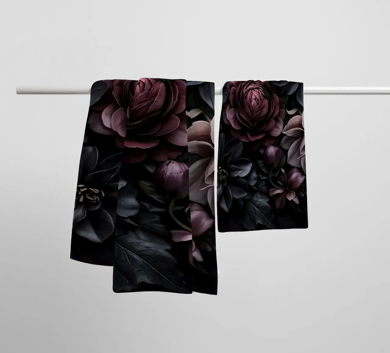 Midnight Floralscape Moody Baroque Flowers towel by Andrea Haase Floral Passion