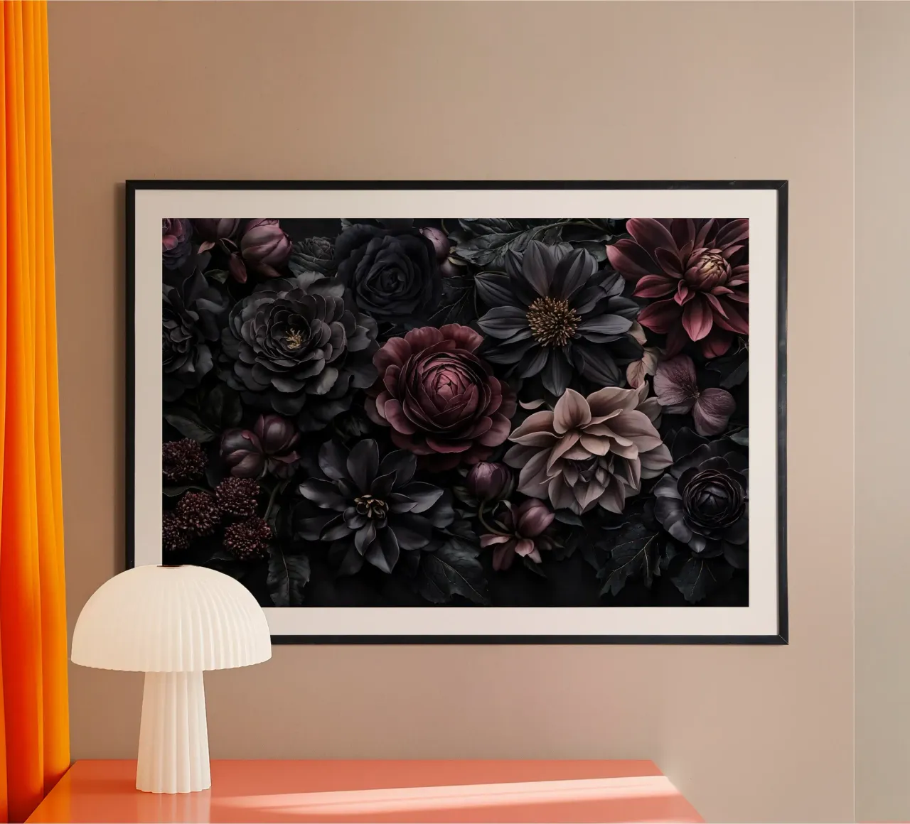 Midnight Floralscape Fiori barocchi lunatici poster con telaio in alluminio da Andrea Haase Floral Passion