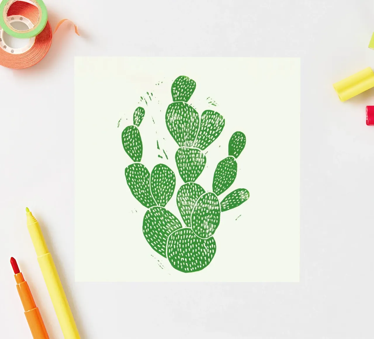 Linocut Cacti Sticker von Bianca Green