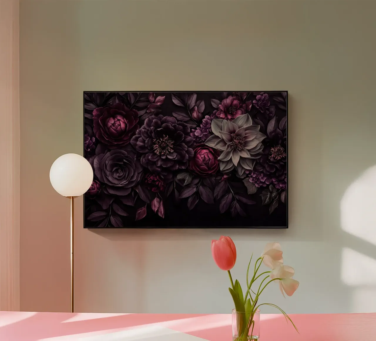Moody Baroque Flowers Velveteen Vibes acrylic glass by Andrea Haase Floral Passion