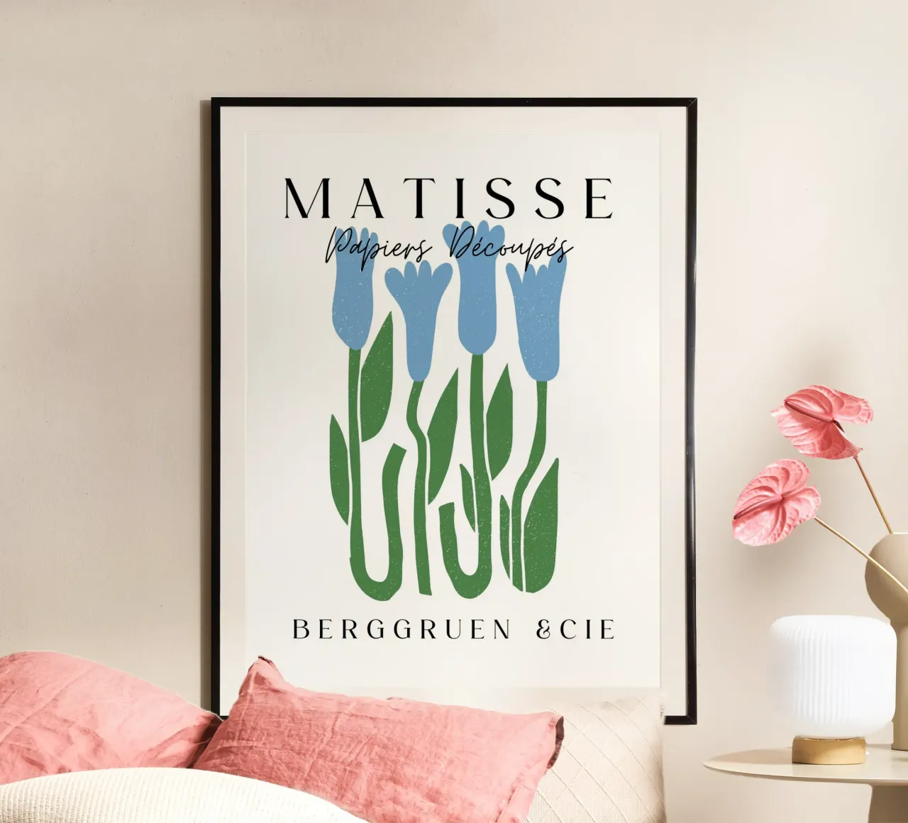 Blue flowers poster with wooden frame by ramosashop