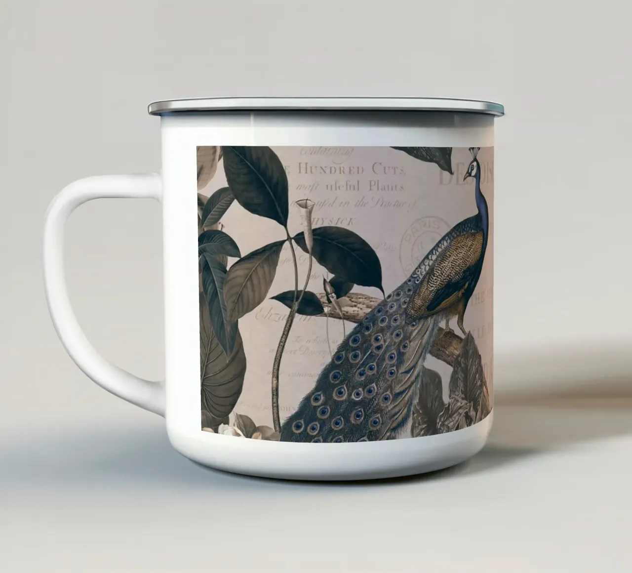 Vintage Botanical Peacock Elegance enamel mug by Andrea Haase Vintage World