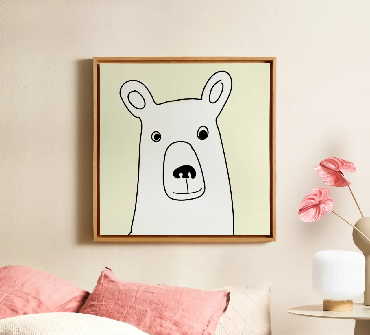 Bear in a Yellow Square tela con Cornice a cassetta da Christina Heitmann
