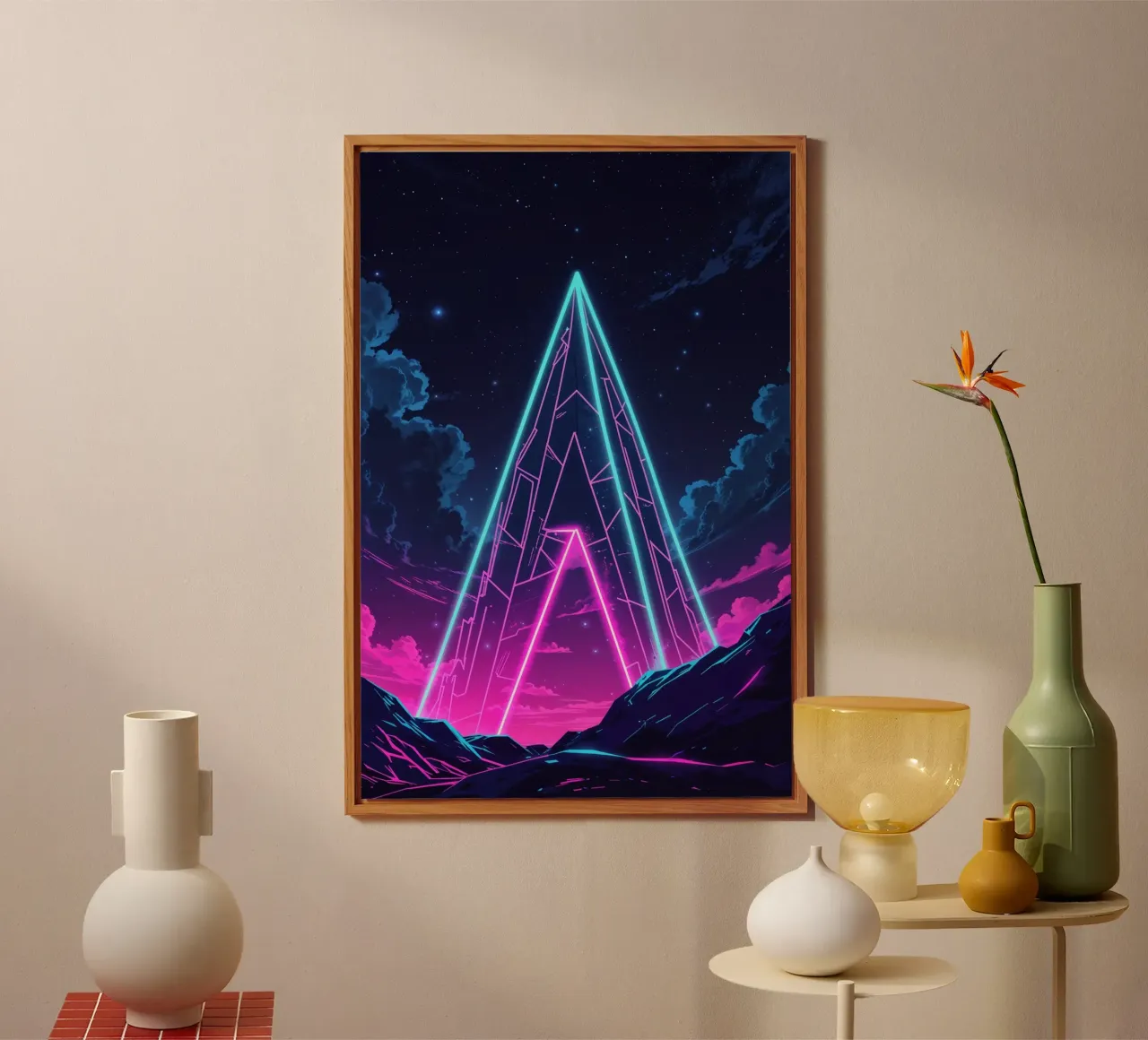 Retro Neon Arc and Cosmic Peaks alluminio dibond da AlbertKlee