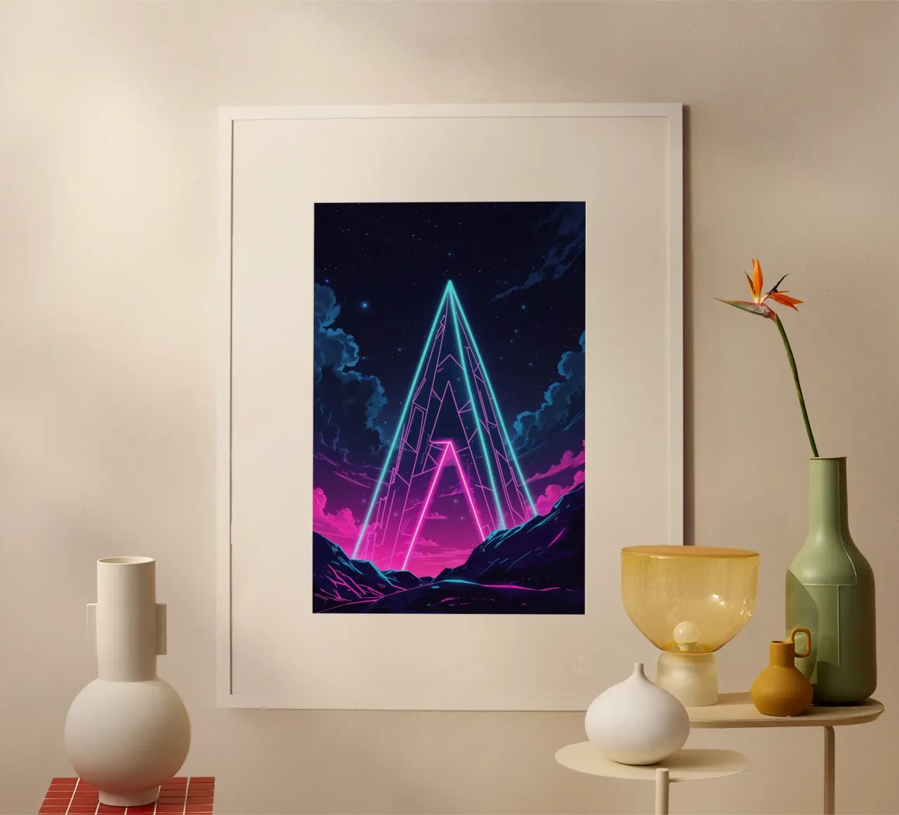 Retro Neon Arc and Cosmic Peaks carta hahnemühle da AlbertKlee