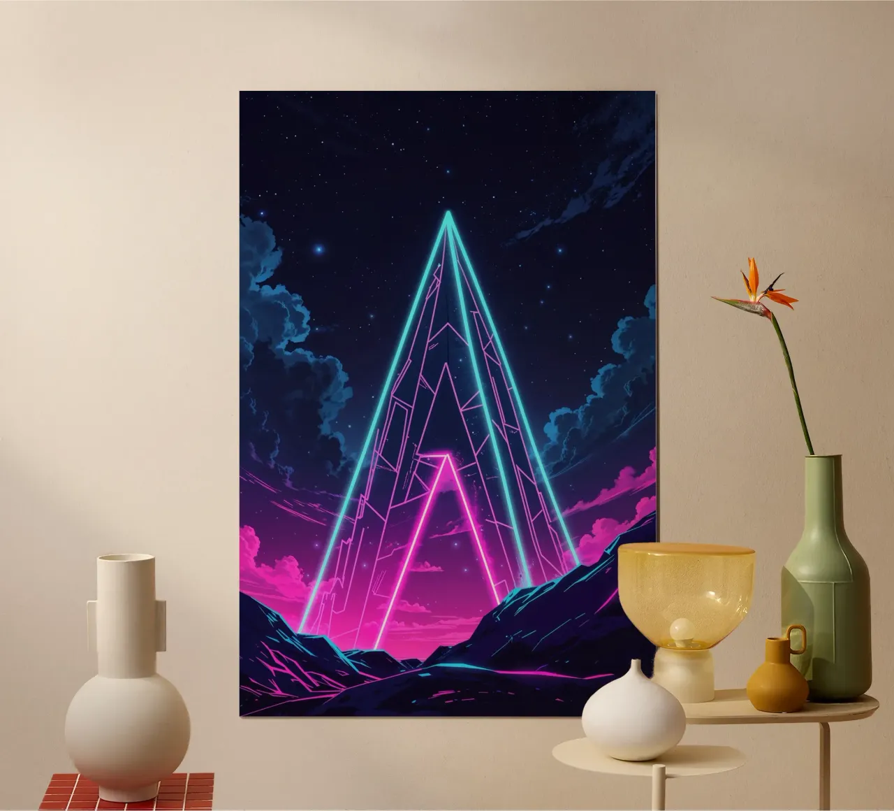 Retro Neon Arc and Cosmic Peaks carta hahnemühle da AlbertKlee
