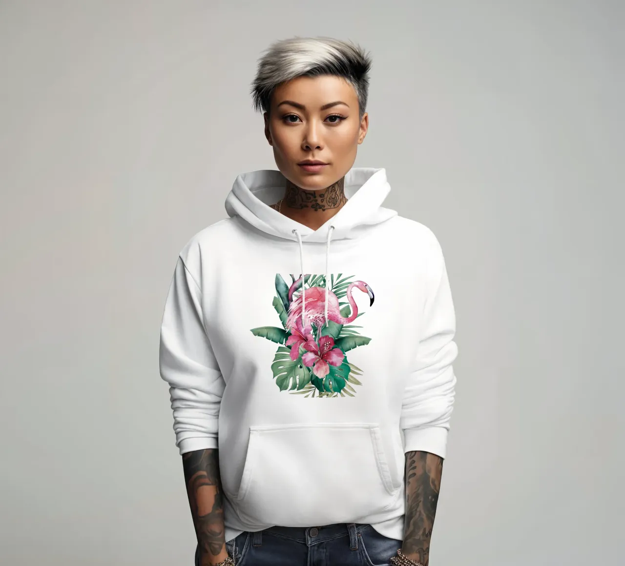 Tropical Flamingo Summer Vibes sudadera con capucha de Andrea Haase Vintage World