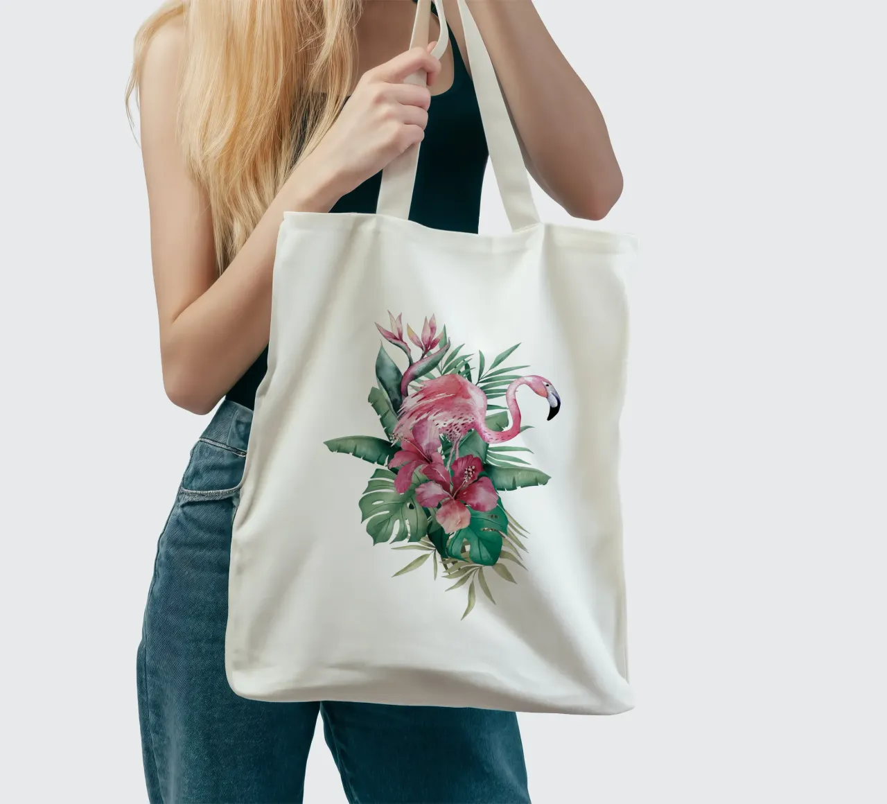 Tropical Flamingo Summer Vibes tote bag by Andrea Haase Vintage World