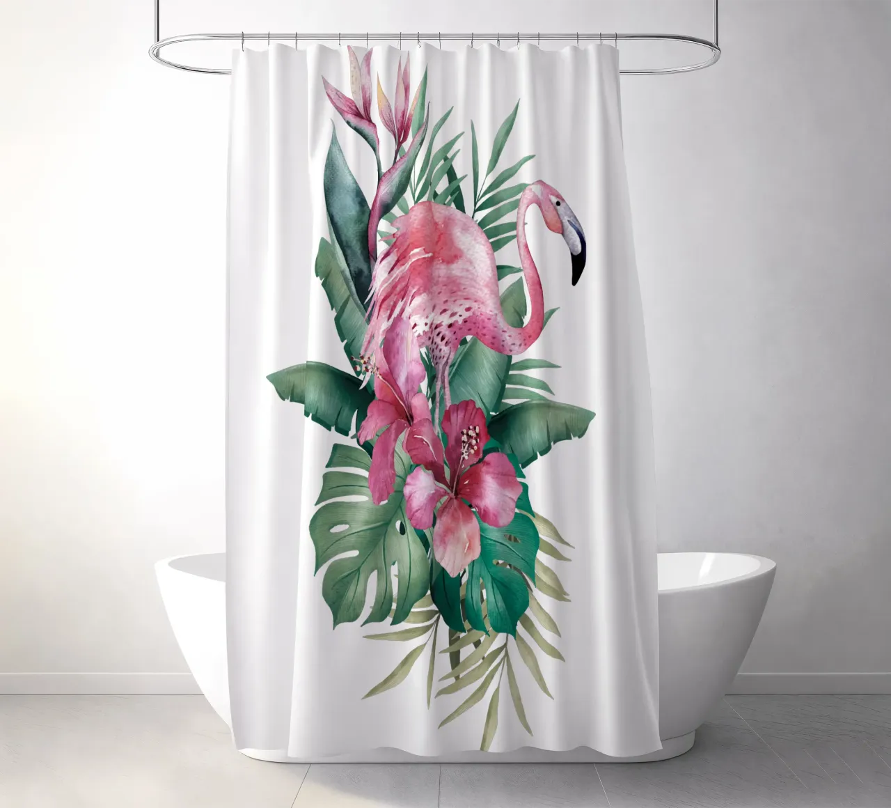 Tropische Flamingo-Sommer-Vibes Duschvorhang von Andrea Haase Vintage World