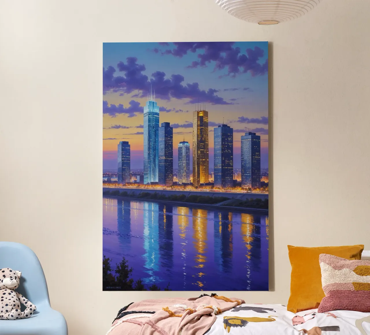 Kyiv's Modern Skyline in Golden Hour tela con Cornice a cassetta da AlbertKlee