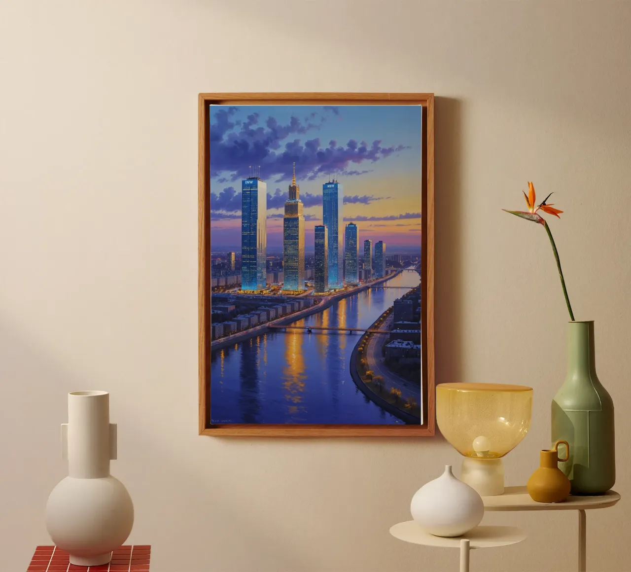 Kyiv's Modern Skyline at Twilight tela con Cornice a cassetta da AlbertKlee