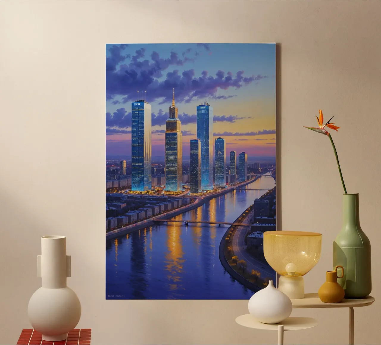 Kyiv's Modern Skyline at Twilight tela con Cornice a cassetta da AlbertKlee