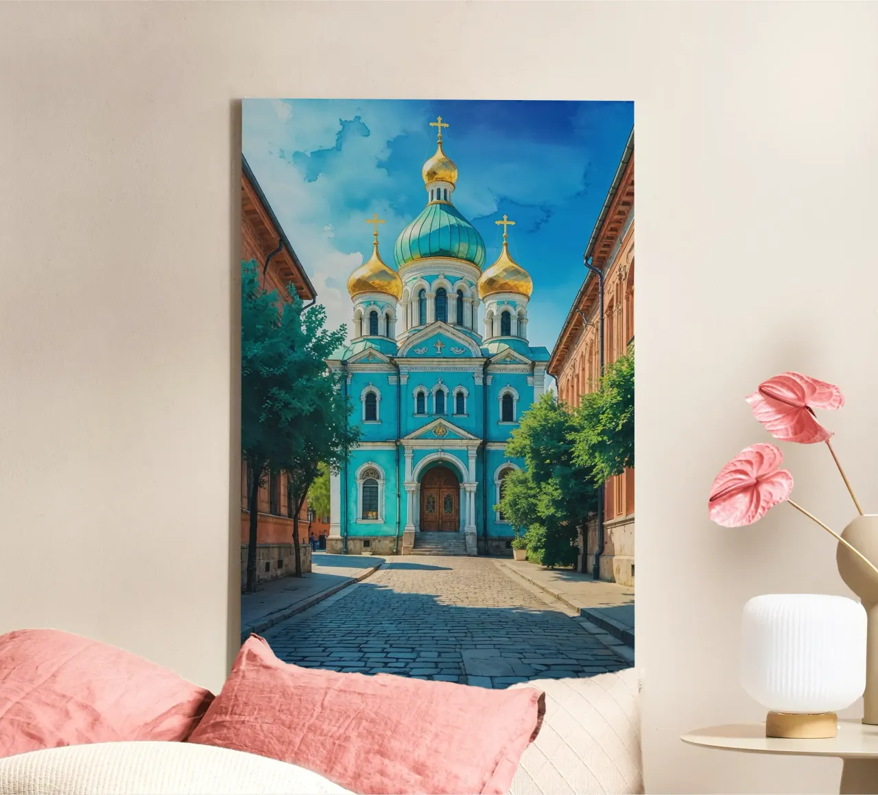 Azure Serenity: Kyiv's Charming Cathedral tela con Cornice a cassetta da AlbertKlee