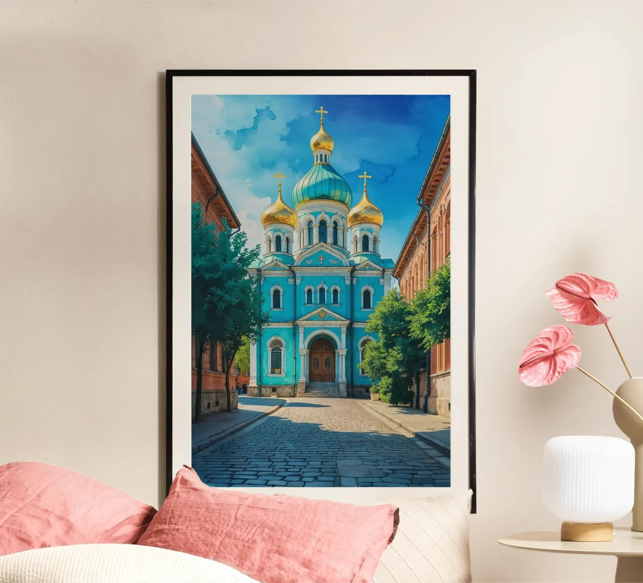 Azure Serenity: Kyiv's Charming Cathedral poster con telaio in plastica da AlbertKlee