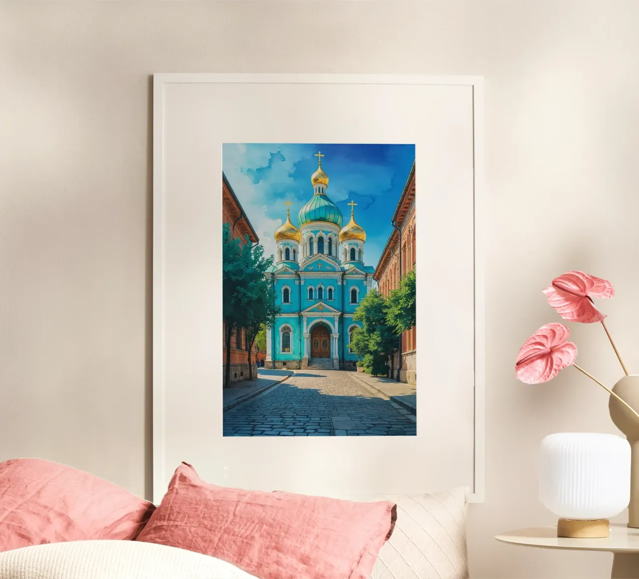 Azure Serenity: Kyiv's Charming Cathedral poster con telaio in plastica da AlbertKlee