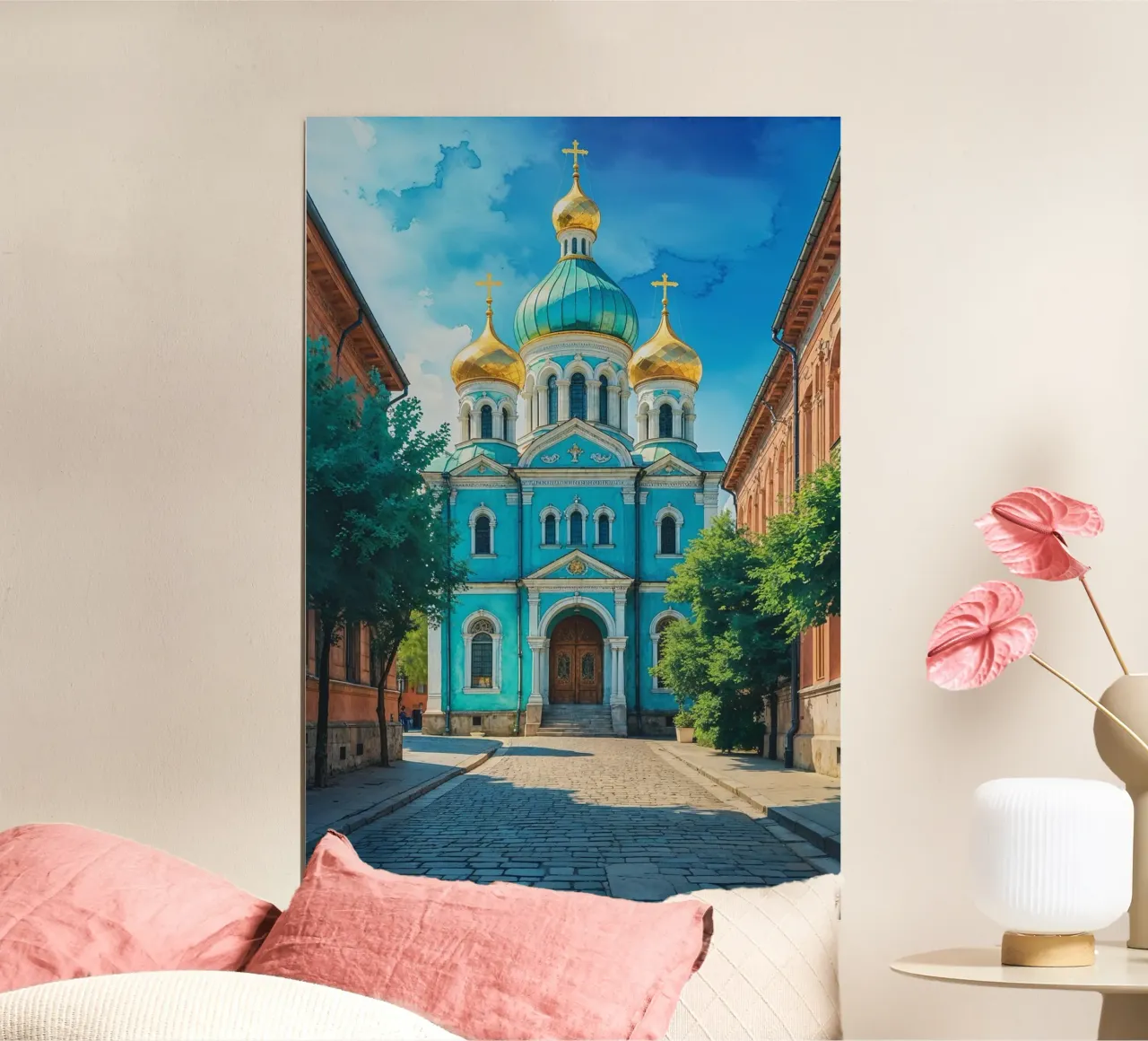 Azure Serenity: Kyiv's Charming Cathedral poster con telaio in plastica da AlbertKlee