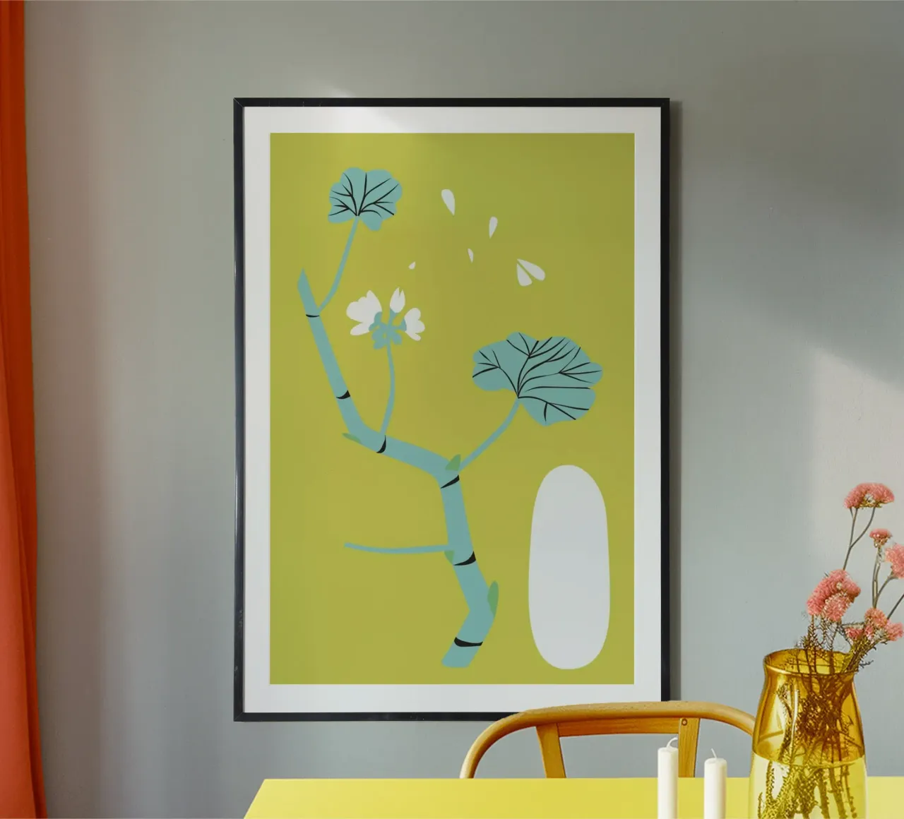 Geranium Gold poster con telaio in alluminio da Monika Aichele