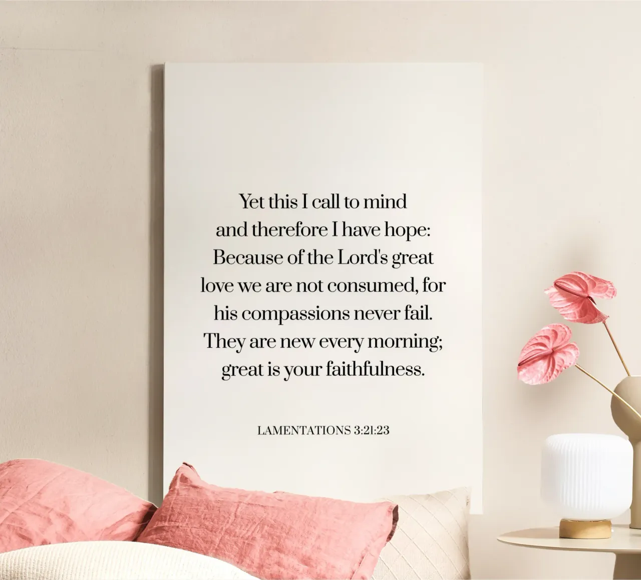 Yet this I call to mind and therefore I have hope quote canvas with Floater frame by Paigaam Studio