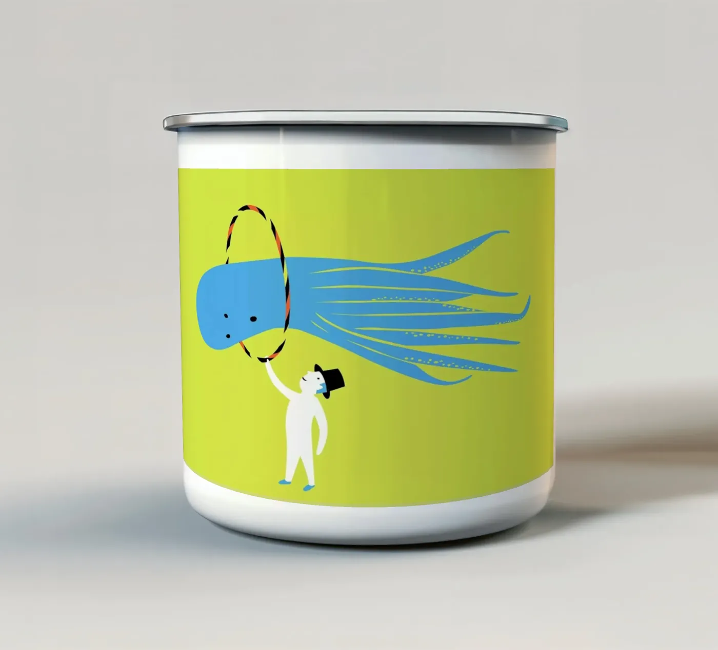 Jump enamel mug by Monika Aichele